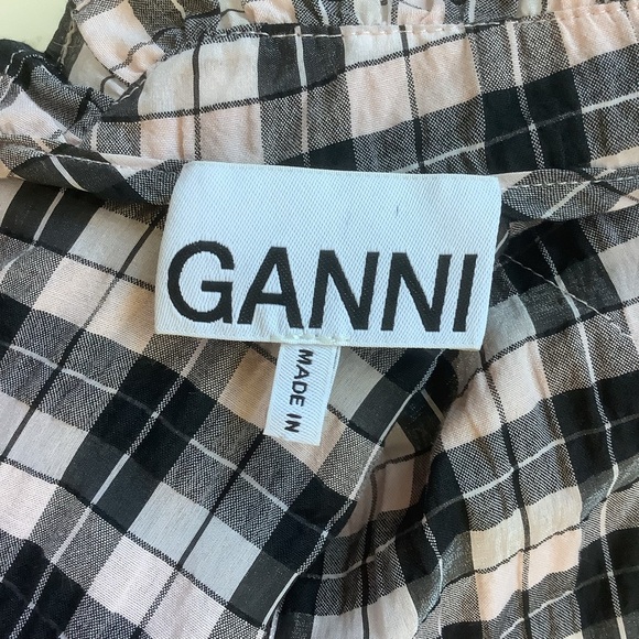 GANNI Channa Ruffled Plaid High-Neck Mini Dress | Size 6-8 - Picture 5 of 10